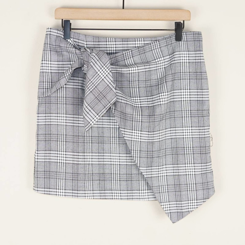 Lover + Friends Julie Faux Wrap Plaid Skirt Womens Sz L